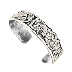 Wyo-Horse Cuff Bracelet - Thin Tooled Cuff - Silver