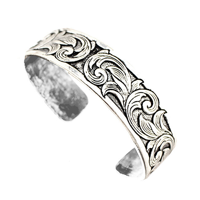 Wyo-Horse Cuff Bracelet - Thin Tooled Cuff - Silver image number null