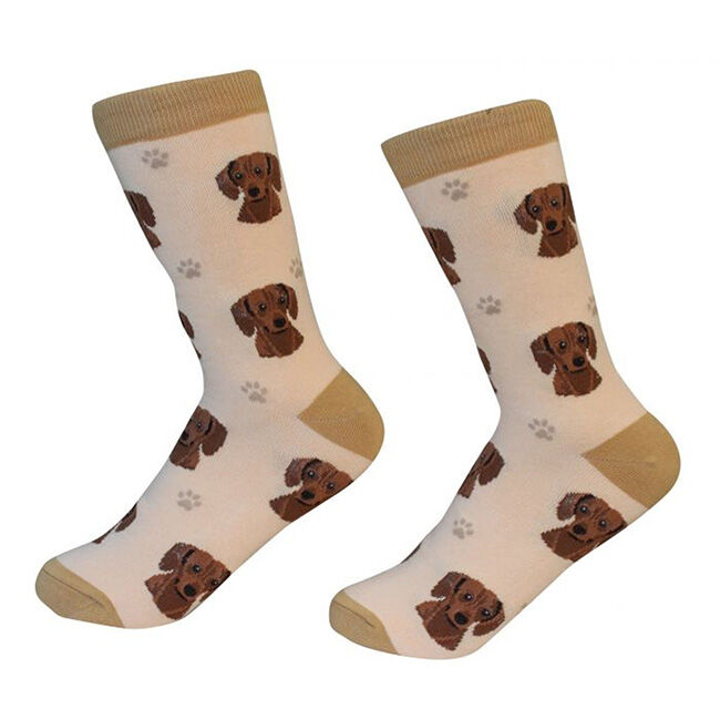 E&S Pets Unisex Novelty Crew Socks - Red Dachshund image number null