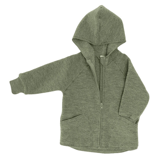 Engel Baby 100% Wool Hooded Jacket with Zipper - Sage Green Melange image number null