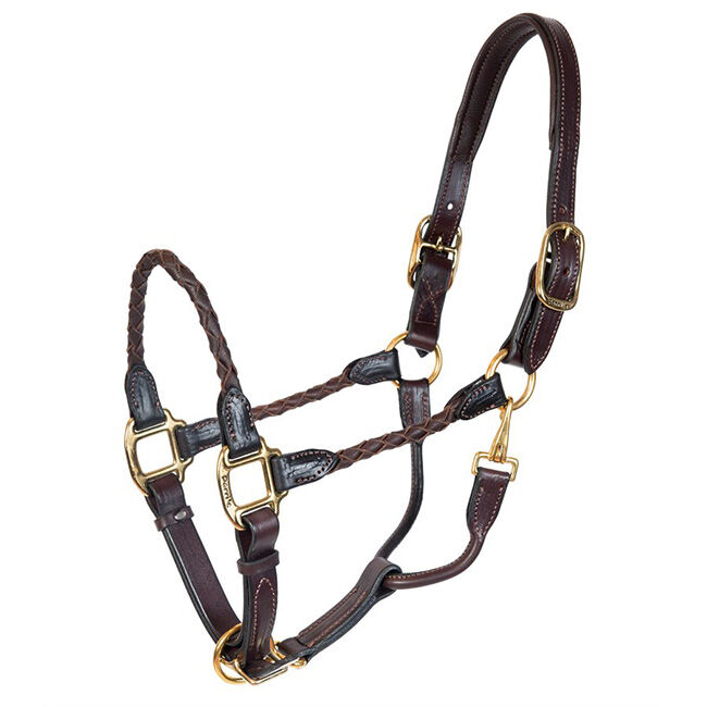 Perri's Braided Leather Halter Havana and Brass image number null