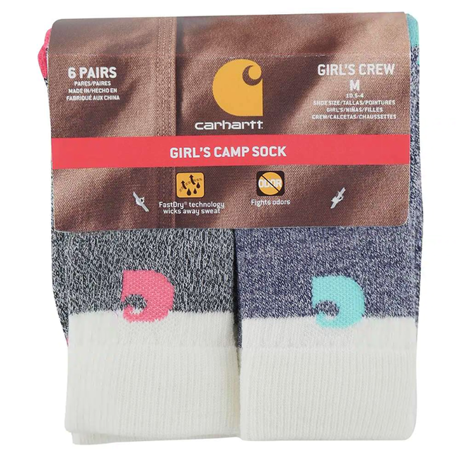 Carhartt Girl's Camp Socks 6 Pack image number null