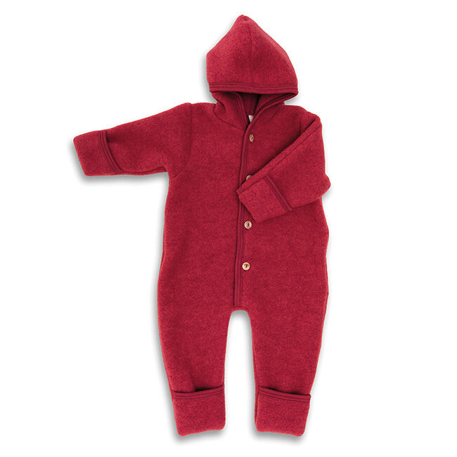 Engel Baby 100% Merino Wool Fleece Hooded Suit with Wooden Buttons - Jasper Melange image number null