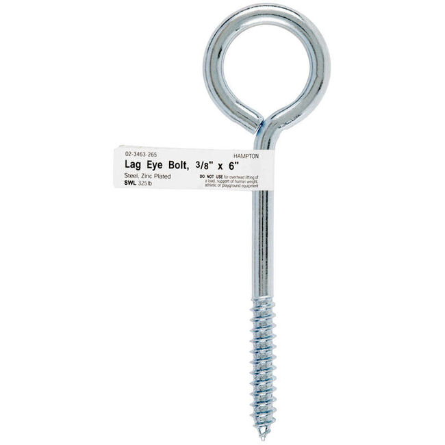 Hampton 3/8" x 6" Zinc-Plated Steel Lag Thread Eyebolt image number null