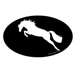 Horse Hollow Press Oval Bumper Sticker - "White Jumper on Black"