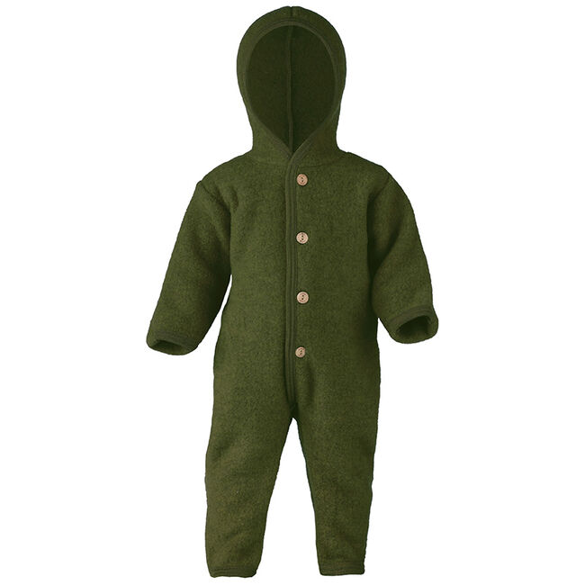 Engel Baby 100% Merino Wool Fleece Hooded Suit with Wooden Buttons - Reed Melange image number null