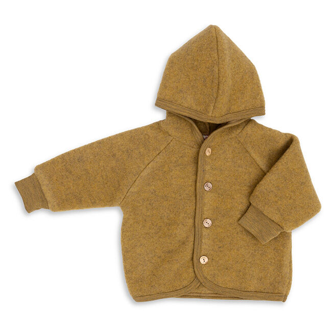 Engel Baby 100% Wool Hooded Jacket with Wooden Buttons - Saffron Melange image number null