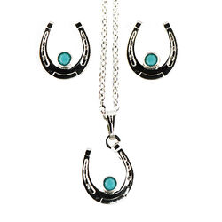 Finishing Touch of Kentucky Earring & Necklace Set - Horseshoe with Turquoise Stone