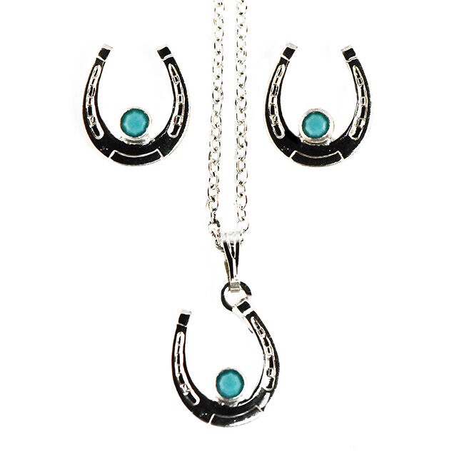 Finishing Touch of Kentucky Horse Shoe with Imitation Turquoise Stone Earrings image number null