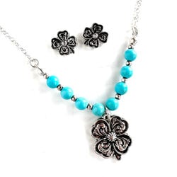 Wyo-Horse 4H Shamrock Earrings & Necklace Set - Turquoise & Silver
