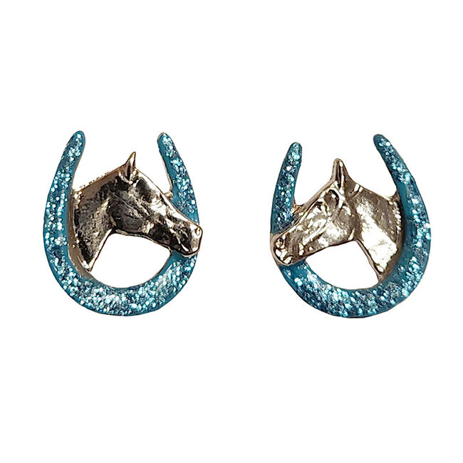 Finishing Touch of Kentucky Horse Head In Shoe Turquoise Glitter Earrings image number null
