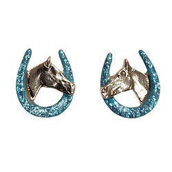 Finishing Touch of Kentucky Earrings - Horse Head in Horseshoe - Turquoise