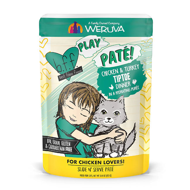 Weruva BFF PLAY Pate Cat Food - Chicken & Turkey Tiptoe Dinner in a Hydrating Puree - 3 oz image number null