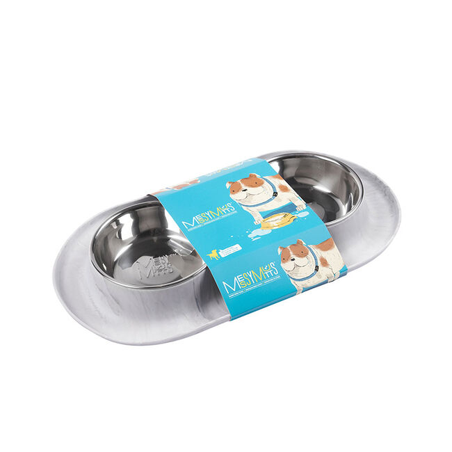 Messy Mutts Double Silicone Dog Feeder with Stainless Bowls - 1.5 Cups - Marble image number null