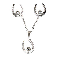 Finishing Touch of Kentucky Earring & Necklace Set - Horseshoe with Crystal - Silver