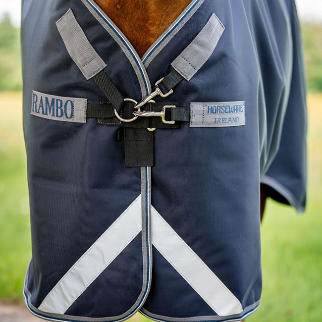 Horseware Rambo Supreme 1680D Vari-Layer Turnout (250g Medium) - Navy/Thunderstorm Grey & Silver image number null