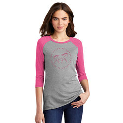 The Cheshire Horse Women's 3/4 Sleeve Raglan Logo Tee - Fuchsia Frost/Grey Frost