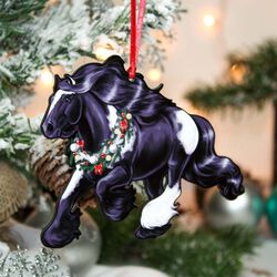 Classy Equine Ornament - Cantering Black & White Tobiano Gypsy Vanner Horse
