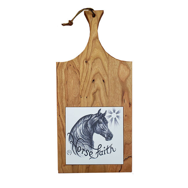 Horse Faith Handcrafted Cherry Charcuterie Board with Inlaid Tile image number null