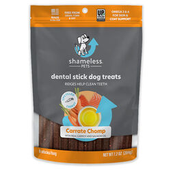 Shameless Pets Dental Stick Dog Treats - Carrot Chomp with Real Carrot & Salmon Oil - 7.2 oz