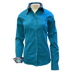 RHC Equestrian Women's Sateen Lycra Show Shirt with Concealed Zipper and Button Placket - Turquoise