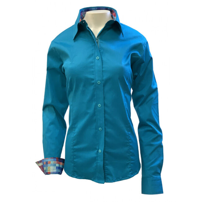 RHC Equestrian Women's Sateen Lycra Show Shirt with Concealed Zipper & Button Placket - Turquoise - Closeout image number null