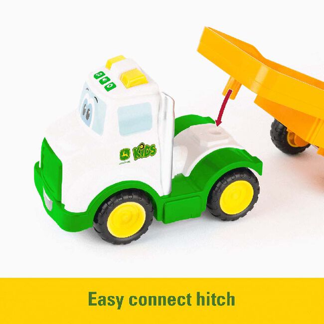 TOMY John Deere Lights & Sounds Farmin' Friends Toy Hauling Set with Truck and Backhoe Tractor image number null