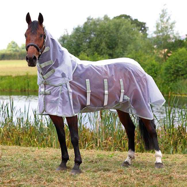 Shires Highlander Fine Mesh Fly Sheet & Neck Set - White/Sage image number null