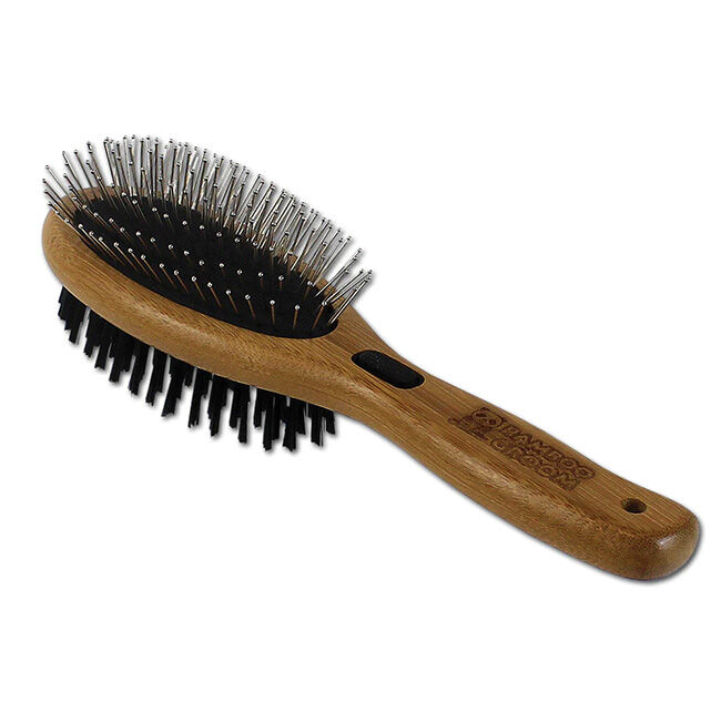 Bamboo Groom Combo Brush with Bristles & Stainless Steel Pins image number null