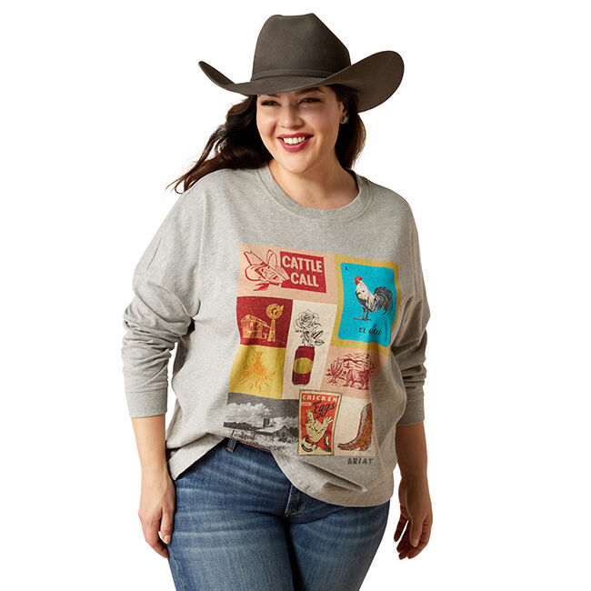 Ariat Women's Cattle Call Oversized Shirt - Heather Gray - Closeout image number null