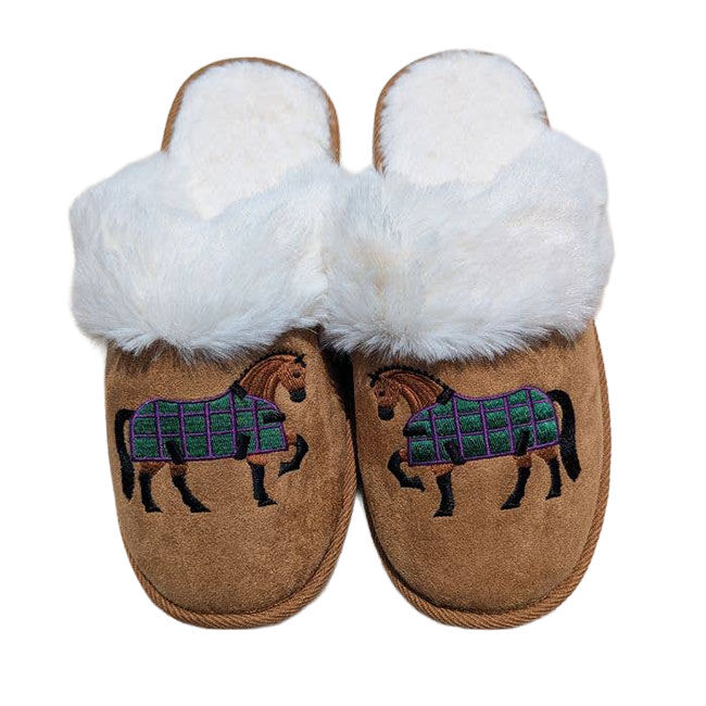 Kelley and Company Women's Faux Fur Suede Slippers - Bay Horse image number null