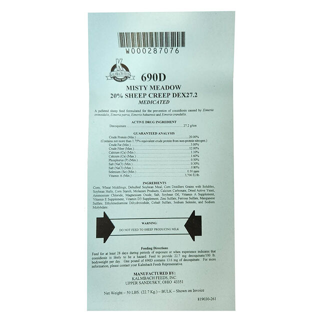 Kalmbach Misty Meadow Medicated 20% Sheep Creep DEX27.2 (Comes in White bags) image number null