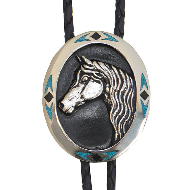 Western Express Horse Head in Oval Bolo Tie with Turquoise Inlay image number null