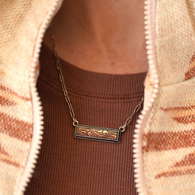 Wyo-Horse Two-Tone Tooled Bar Necklace - Copper image number null