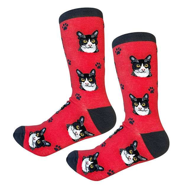 E&S Pets Unisex Novelty Crew Socks - Black & White Cat image number null