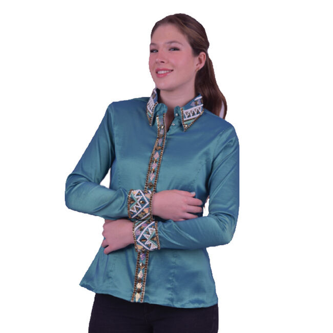 RHC Equestrian Women's Stretch Taffeta Show Shirt - Green - Closeout image number null