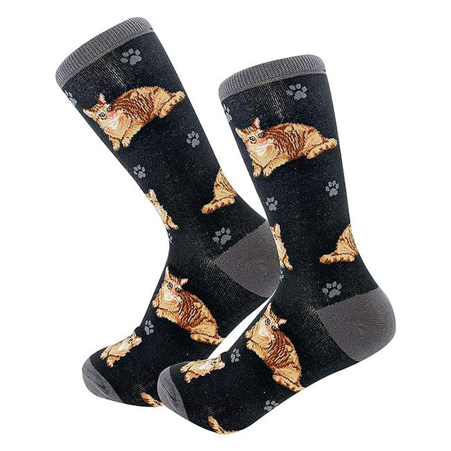E&S Pets Unisex Novelty Crew Socks - Orange Tabby Cat image number null