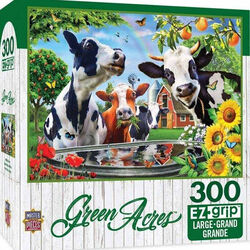 Leanin' Tree 300 Piece Green Acres EZ Grip Linen Textured Puzzle - Moo Love