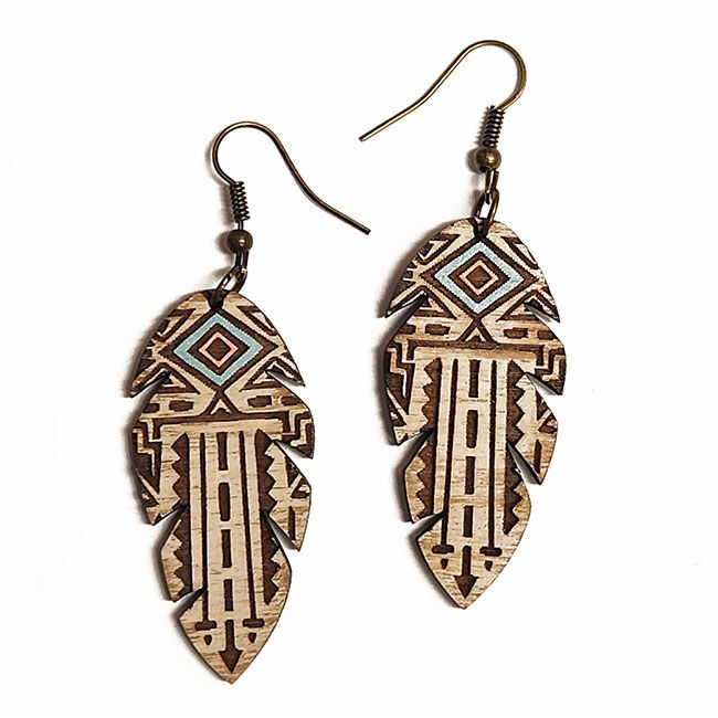 Willow & Birch Earrings - Aztec Feather - Teal image number null