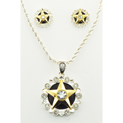 Finishing Touch of Kentucky Earring & Necklace Set - Concho with Star - Sterling Silver Plate