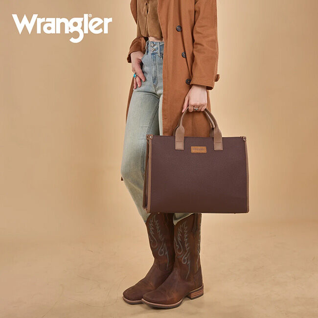 Wrangler Structured Crossbody Work Tote with Pouch - Coffee/Camel image number null