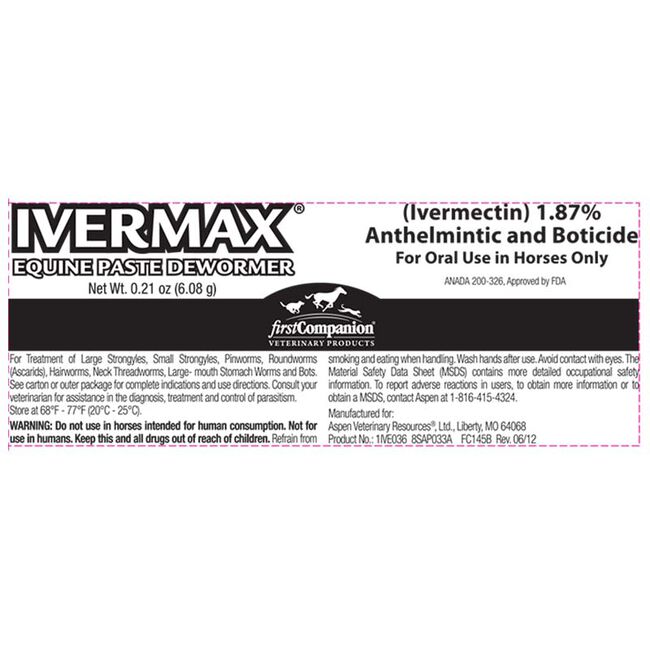 First Companion Ivermax Equine Paste 1.87% image number null