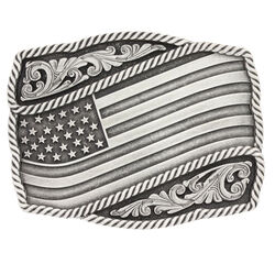 Montana Silversmiths Classic Impressions Waving American Flag Attitude Buckle