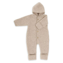 Engel Baby 100% Merino Wool Fleece Hooded Suit with Wooden Buttons - Sand Melange