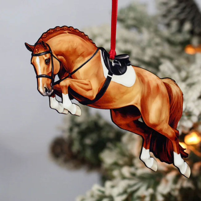 Classy Equine Ornament - Chestnut Hunter Jumping Horse image number null