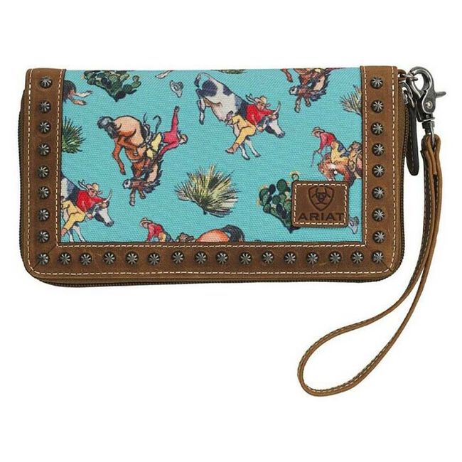 Ariat Bronco Cactus Zipper Turquoise Western Wallet image number null