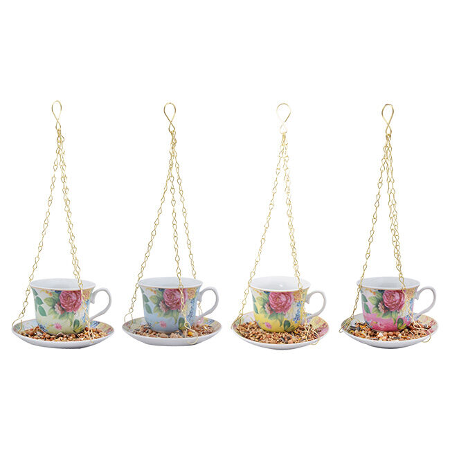 Esschert Design Tea Cup Bird Feeder with Gift Box - Assorted Colors image number null