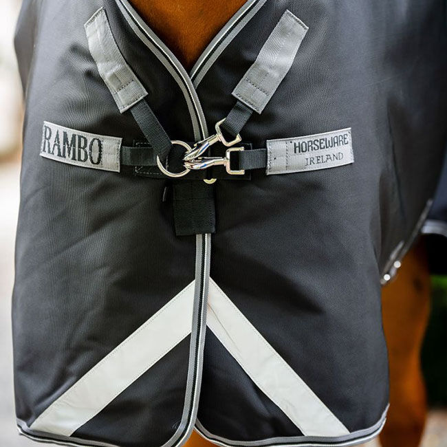 Horseware Rambo Supreme 1680D Vari-Layer Turnout (250g Medium) - Black/Thunderstorm Grey & Silver image number null