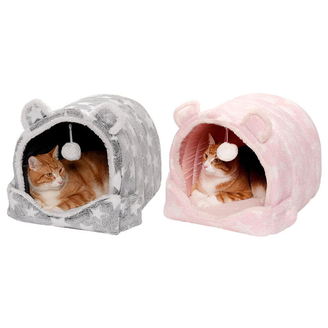 FurHaven Fleece Bear Cozy Cave for Small Dogs and Cats image number null