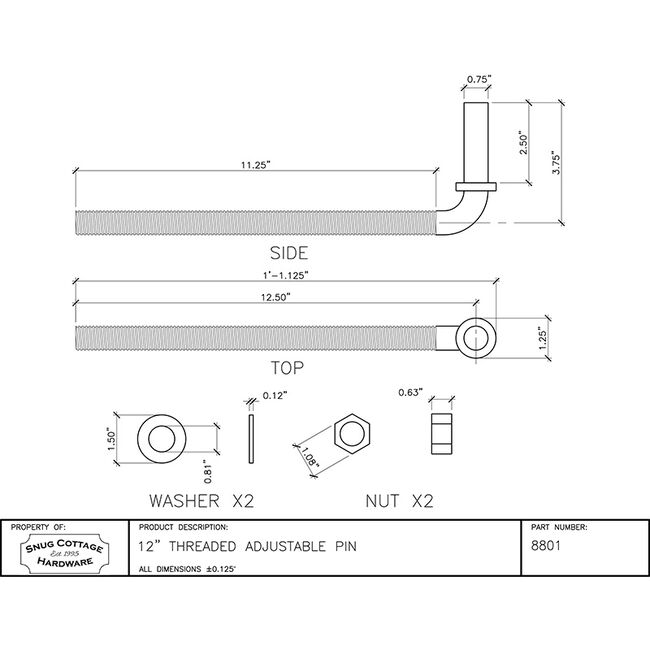 Snug Cottage Hardware 12" Threaded Adjustable Gate Pin - Black image number null